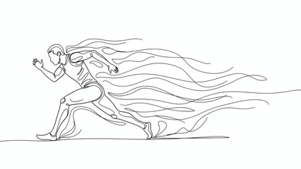 Fototapeta premium Abstract action sketch, just pure motion lines and force indicating a sprinting figure, minimalist, single continuous line art