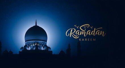 Blue Mosque Dome Silhouette Ramadan Kareem Night Sky