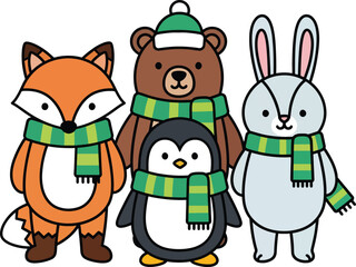 Cute Winter Animals in Scarves