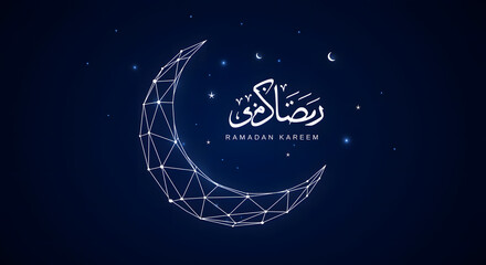 Geometric Crescent Moon with Arabic Calligraphy and Stars