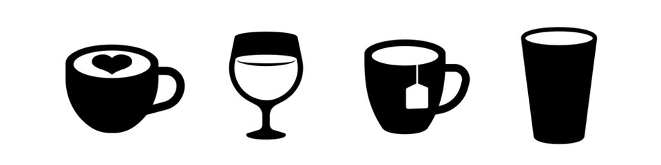 Drink icon set. Beverage flat black icon
