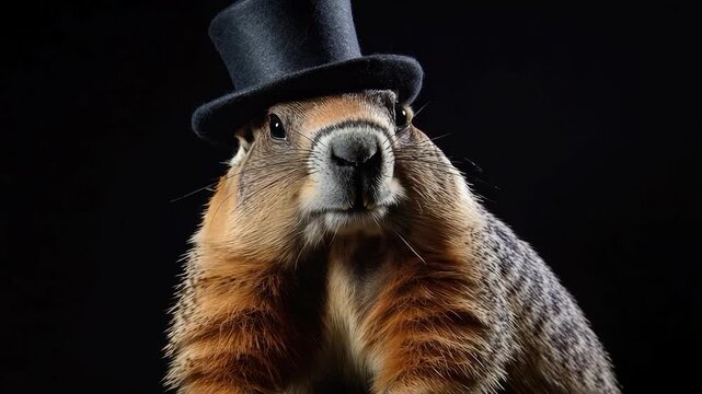 Video A groundhog dressed up in a top hat and black jacket, ready for an occasion