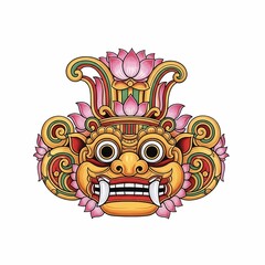 Obraz premium Vibrant Balinese Barong mask artwork bursts with cultural energy, showcasing intricate details and powerful symbolism for unique decorative or artistic projects.