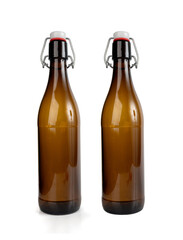 Old beer bottle, brown glass vintage beerbottle isolated, a quality traditional time-tested drink