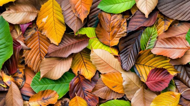 A vast collection of colorful autumn leaves covers the ground, showcasing the beauty of seasonal change and nature&rsquo;s artistry