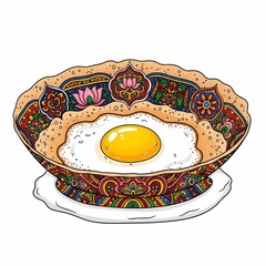 Vibrant Indian Dosa with perfectly fried egg, showcasing intricate cultural patterns and culinary artistry for a delightful breakfast experience.
