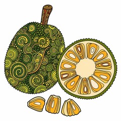 Vibrant, decorative jackfruit artwork bursts with tropical flavor and exotic appeal, perfect for culinary and cultural themes