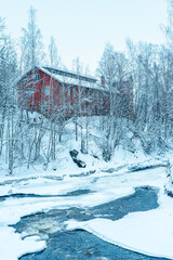 Hunnselva River by Mustad in the town of Gj&oslash;vik at winter.