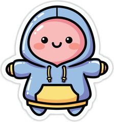 Obraz premium Adorable Kawaii Character in a Blue Hoodie with Yellow Trim, Cute and Cozy Design