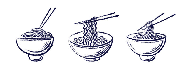 Noodles with chopsticks, ramen bowl, udon emblem