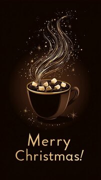 Postal de taza con chocolate y malvaviscos navide&ntilde;os.