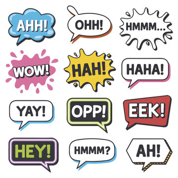 Comic speech bubble stickers with funny expressions and sound effects