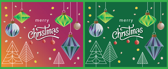 Festive christmas decorations with ornaments trees and colorful background designs