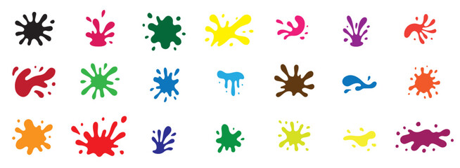 Colorful Paint Splatter Set  Artistic Ink Blot Collection on White Background