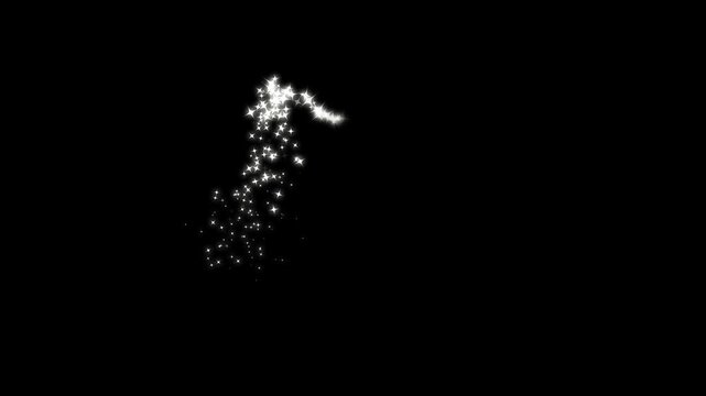 New glitter sparkles star trail animation, glittering flat vector doodles, star line sparkle on black background, magic stardust, twinkle star animation, Christmas glitter stars isolated. 4k video