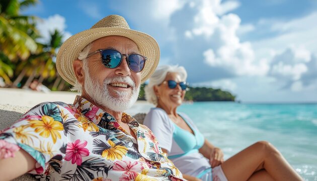 Para senior&oacute;w na romantycznych wakacjach w tropikach
