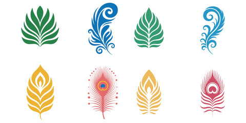 Vector set of colorful leaf icons, a seamless floral pattern design element