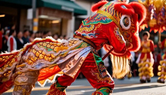 Traditional Chinese dragon dance, lunar new year