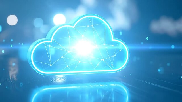 Digital cloud computing technology abstract background with glowing connections