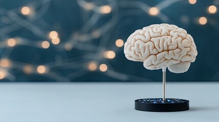 Concept of an abstract brain integrated with technology and circuits, showcasing a glowing blue aesthetic in a modern design