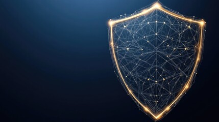 Advanced digital protection concept featuring a high-tech security shield illuminated by cyber connections on a deep blue background
