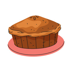 Chicken pot pie or baked pastry with meat. Vector meal filled with poultry and vegetables. Traditional American family nutrition on plate. Dinner and lunch cuisine element. Gastronomy and culinary.