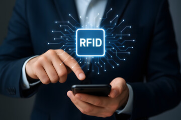 RFID, Radio Frequency Identification concept. Electronic data storage system that enhances computational capabilities and data security.