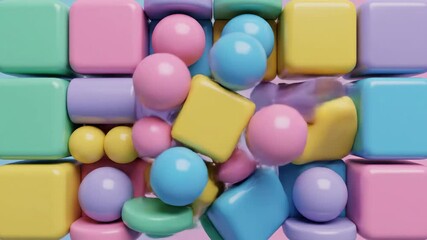 Abstract 3D composition with colorful, rounded cubes and spheres creating a playful, smooth texture - Powered by Adobe