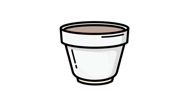 Stylized white cup with brown liquid illustration on stark white background design