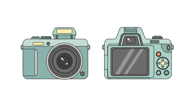 Turquoise Digital Camera Representation: Front and Back View for Visual Communication