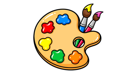 Naklejka premium Whimsical art palette with vibrant paints and brushes beckoning artistic creation