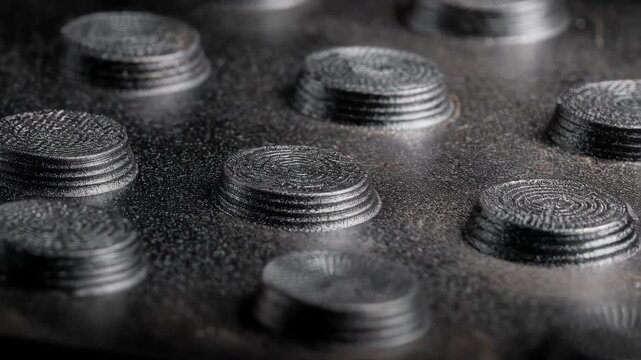 Printing textured record labels with a raised pattern design capturing the tactile surface and craftsmanship involved in the production process.