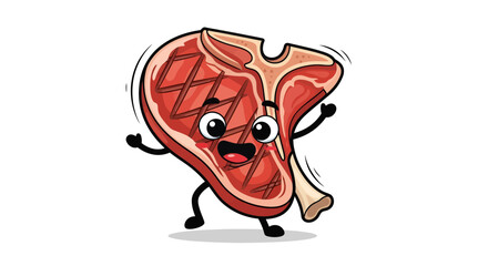 Obraz premium Whimsical T-Bone Steak Character Celebrating with Joy and Animation Illustration
