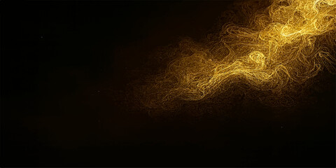 Abstract dark sky background with glowing light trails, smoke, and fiery motion texture