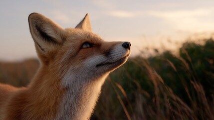 Obraz premium A close-up of a beautiful fox capturing the essence of nature. Its fur glows in the sunlight and showcases the beauty of wildlife. Ideal for nature lovers and animal photography. AI