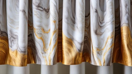 Beautiful curtain featuring a marble design in gray and gold tones, draping elegantly, perfect for enhancing the aesthetic of modern interiors and creating a warm atmosphere