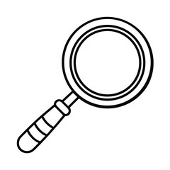 Vector magnifying glass icon showing a magnifier lens on a white background, an isolated search tool for discovery