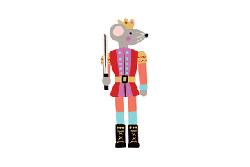Nutcracker mouse king character holding a sword, isolated on transparent background