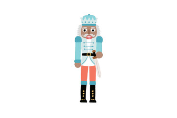 Nutcracker soldier in blue and white uniform, isolated on transparent background