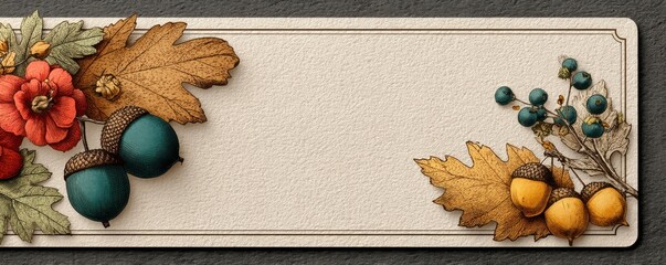 Fall themed blank card with decorative leaves and berries for invitations and notes