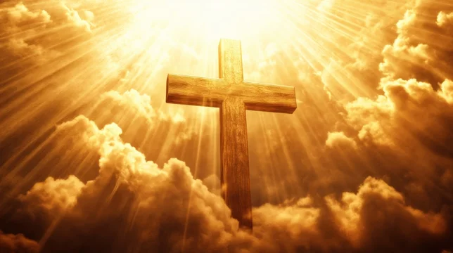 Heavenly Light Falling on Tall Acacia Wood Cross