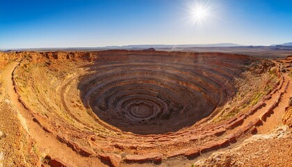 ancient spiral shaped pit structure in a desert landscape