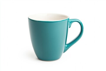 Obraz premium Vibrant teal coffee cup with smooth glaze and soft shadow, ideal for marketing and design templates.