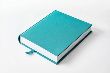 Transformative teal hardcover notebook isolated on white with textured fabric cover, ideal for stationery branding.