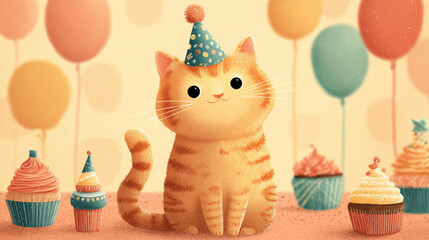 Ai happy birthday cake cartoon, vector