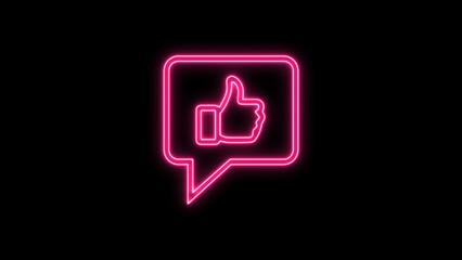 Obraz premium neon glowing thumbs up like icon inside a modern speech bubble, representing positive feedback, social media, agreement, approval, communication technology with black illustration. 