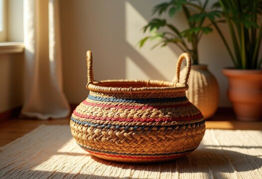 Exquisite Tradition of Handwoven Craftsmanship Displayed in a Beautifully Shaped Basket