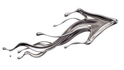 Flowing liquid metal forming a sleek arrow or directional marker with dynamic composition, isolated on a clean white background, ideal for luxury design, modern branding, and premium decorative artwor