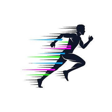 Silhouette of running man with motion lines on transparent background