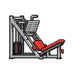 Pixel art leg press machine graphic for gym fitness on transparent background